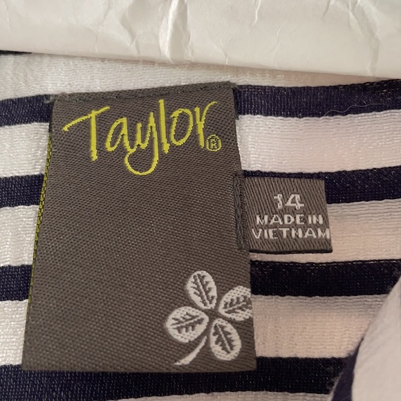 NWT Taylor Navy Striped Fit & Flare Dress Size 14 - Picture 13 of 16